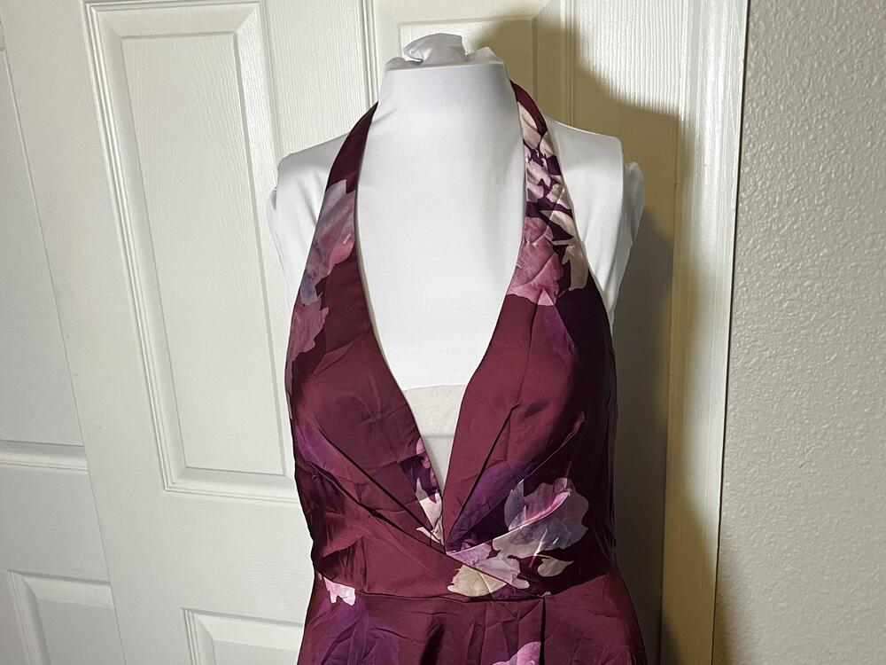 DB Studio Dress Womens 6 Purple Floral Satin Halter Maxi Open Back Prom Gown - Picture 7 of 14